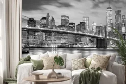 Naklejka: Manhattan i brooklyn bridge na czarno-białej fotografii