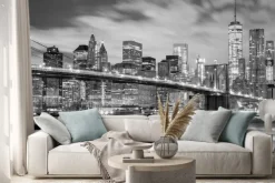 Naklejka: Manhattan i brooklyn bridge na czarno-białej fotografii