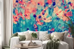 Naklejka: Many flowers blossoming in the park. floral background.