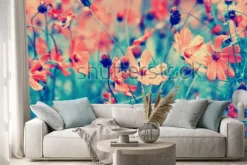 Naklejka: Many flowers blossoming in the park. floral background.