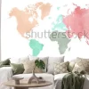 Naklejka: Map of the continental world in watercolor in six different colors