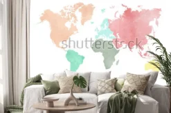 Naklejka: Map of the continental world in watercolor in six different colors