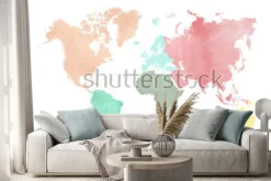 Naklejka: Map of the continental world in watercolor in six different colors