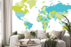 Naklejka: Map of world in shades of green and blue. high detail political