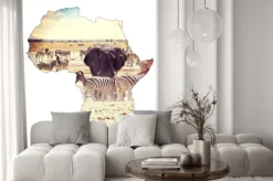 Naklejka: Mapa afryki koncepcja kontynent, safari na słoniach z wodopoju