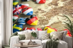 Naklejka: Mapa europy i serca z flagami krajów europejskich. trave