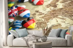 Naklejka: Mapa europy i serca z flagami krajów europejskich. trave