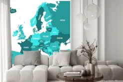 Naklejka: Mapa polityczna kontynentu europejskiego w czterech odcieniach