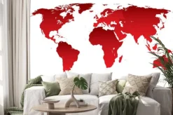 Naklejka: Mapa świata czerwone kontynenty