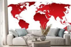 Naklejka: Mapa świata czerwone kontynenty