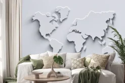 Naklejka: Mapa świata 3d w odcieniach bieli