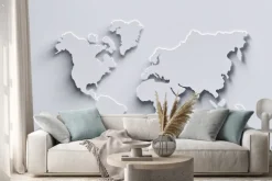 Naklejka: Mapa świata 3d w odcieniach bieli