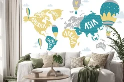 Naklejka: Mapa świata dla dzieci z balonami