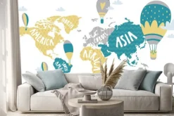 Naklejka: Mapa świata dla dzieci z balonami