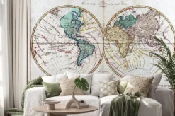 Naklejka: Mapa świata dwie połowy globusa