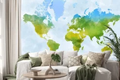 Naklejka: Mapa świata na akwareli