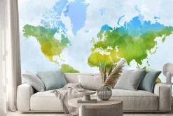 Naklejka: Mapa świata na akwareli