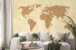 Naklejka: Mapa świata na vintage tle tekstury papieru yallow