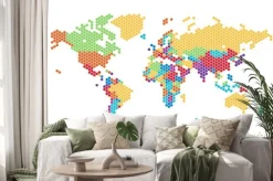 Naklejka: Mapa świata przerywana sześciokątnych kropek