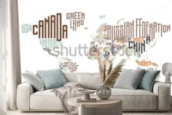 Naklejka: Mapa świata stworzona z nazw państw