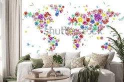 Naklejka: Mapa świata ułożona z kwiatów