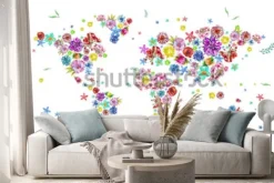 Naklejka: Mapa świata ułożona z kwiatów