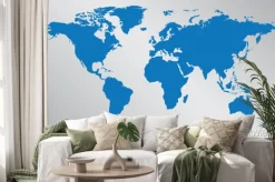 Naklejka: Mapa świata w odcieniach błękitu