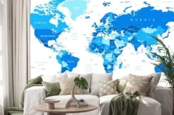 Naklejka: Mapa świata w różnych odcieniach niebieskiego