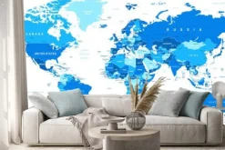 Naklejka: Mapa świata w różnych odcieniach niebieskiego