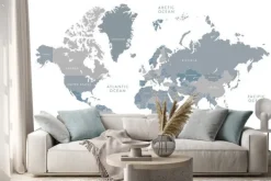 Naklejka: Mapa świata w różnych odcieniach szarości