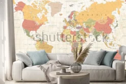 Naklejka: Mapa świata w stylu retro z nazwami państw