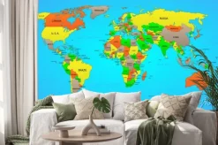 Naklejka: Mapa świata z kolorowym podziałem na kraje