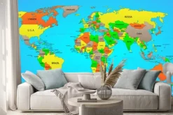 Naklejka: Mapa świata z kolorowym podziałem na kraje