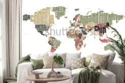 Naklejka: Mapa świata z nazwami krajów typograficznych. ilustracji wektorowych.