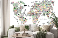 Naklejka: Mapa świata z podróżniczymi motywami