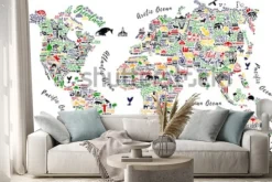 Naklejka: Mapa świata z podróżniczymi motywami