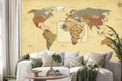 Naklejka: Mapa świata z różą wiatrów w stylu vintage