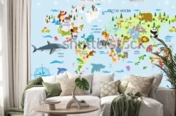 Naklejka: Mapa świata ze zwierzętami / och, miejsca, do których pojedziesz