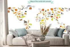 Naklejka: Mapa świata zwierząt z ikonkami