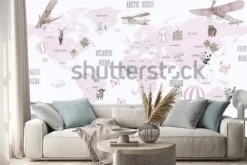 Naklejka: Mapa świata zwierząt do projektowania tapet dla dzieci