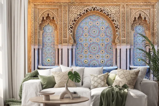 Naklejka: Marokańska fontanna z kolorowymi mozaikami