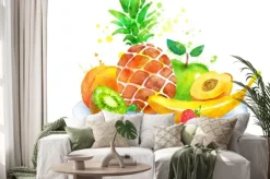 Naklejka: Martwa natura z owocami na talerzu.