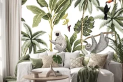 Naklejka: Mały i tukan na tropikalnej roślinności