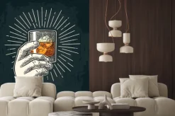 Naklejka: Mężczyzna gospodarstwa szklaną whisky szkła