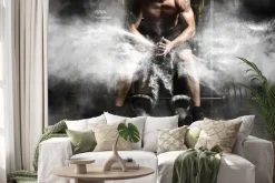 Naklejka: Mężczyzna na siłowni i sztanga