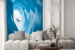 Naklejka: Mężczyzna rappelling obok otwarcia blue ice jaskini na lodowiec