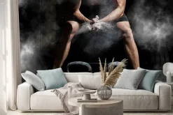 Naklejka: Mężczyzna szykujący się do podnoszenia ciężarów