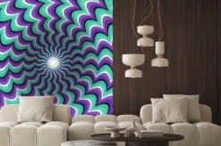 Naklejka: Meandrujące paski lejek. obracanie dziurę. motley ruchomego tła.