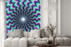 Naklejka: Meandrujące paski lejek. obracanie dziurę. motley ruchomego tła.