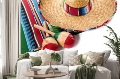Naklejka: Meksykańskie koc i sombrero